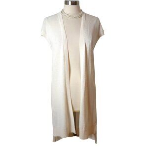 Christopher Banks Womens Long Cardigan M White Open Front Lace-Up Back Boho Chic